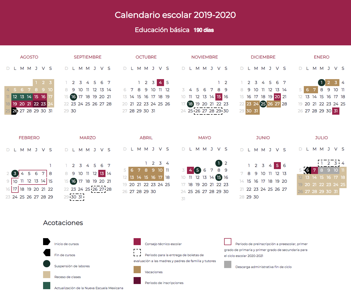Calendario escolar 19-20 Jalisco para imprimir | UN1ÓN ...
